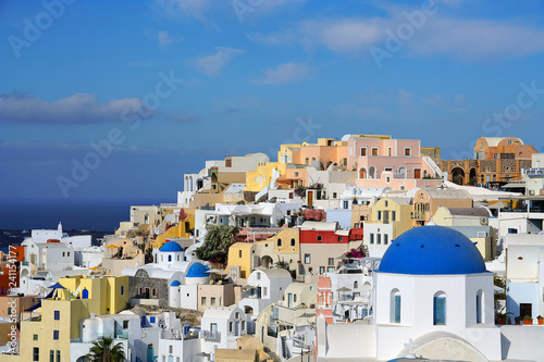 Santorini, Greece, Beautiful view with churches in Santorini, Cyclades © jekatarinka