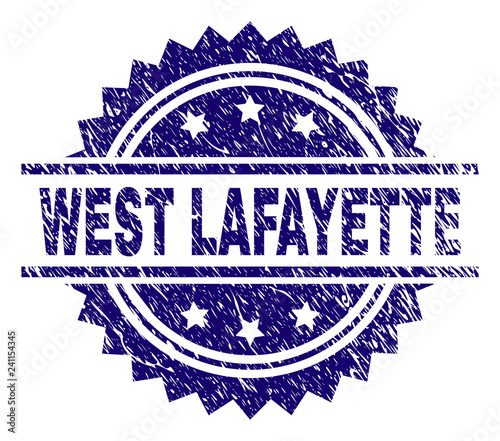 WEST LAFAYETTE stamp seal watermark with distress style. Blue vector rubber print of WEST LAFAYETTE caption with unclean texture. photo