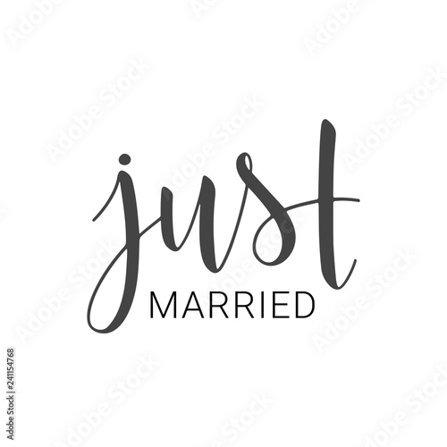 Handwritten lettering of Just Married on white background