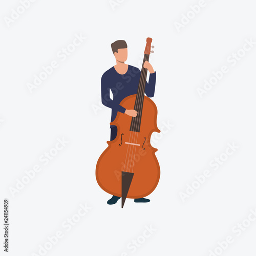 Man playing double bass. Concert, classic music, sound. Can be used for topics like entertainment, orchestra, musician