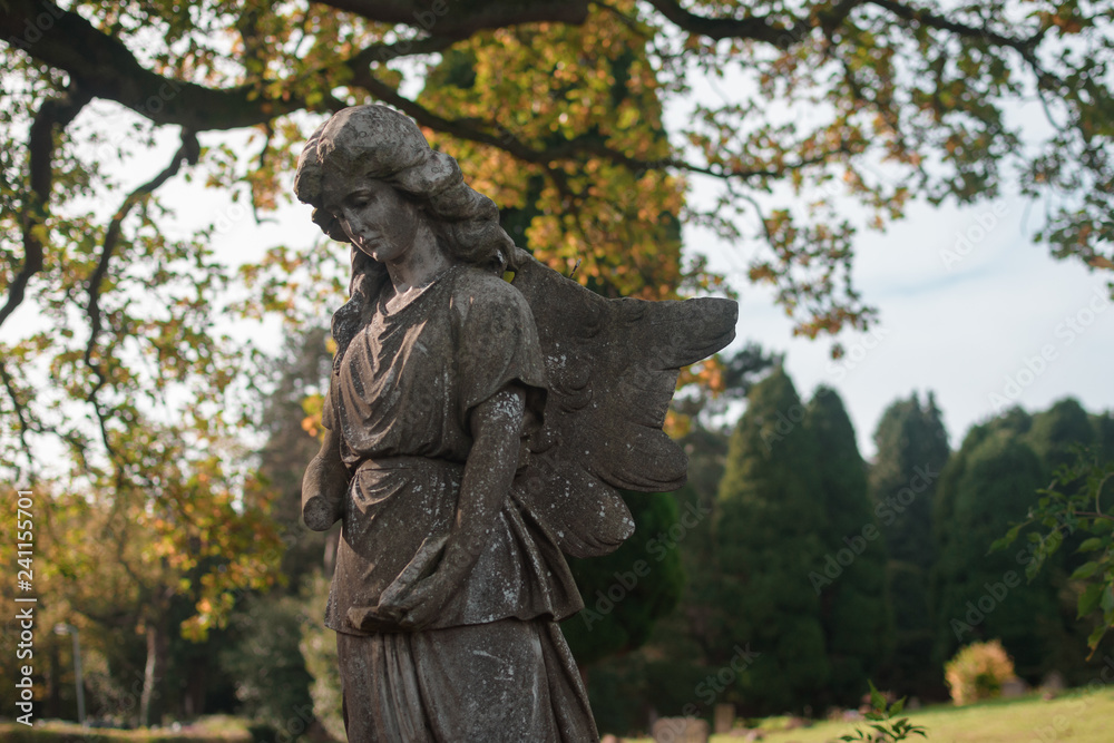 Fototapeta premium Graveyard angel statue front-side view 