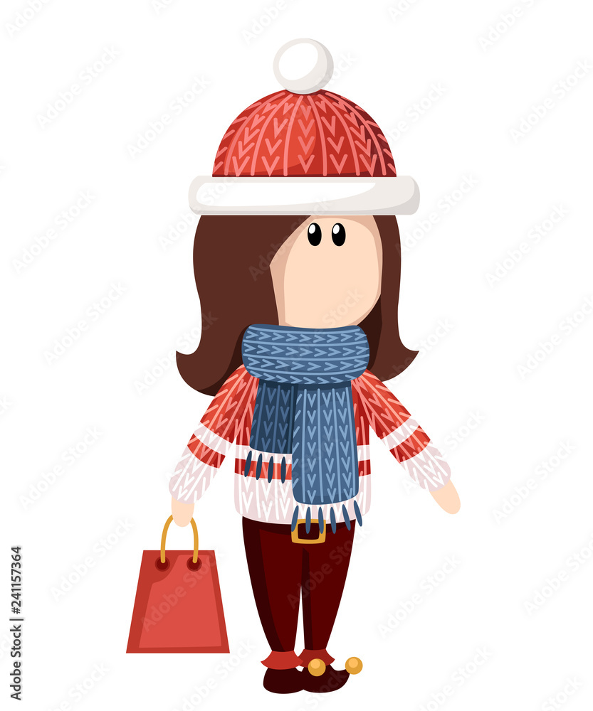 Women hold paper bags. Winter sale, special discount. Web site page and mobile app design. Holidays shopping. Cartoon character design. Flat vector illustration on white background