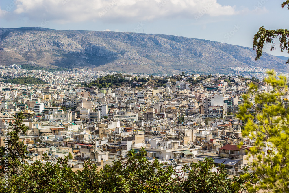 Athens - capital of Greece big south European city from above urban landmark with picturesque mountain background landscape