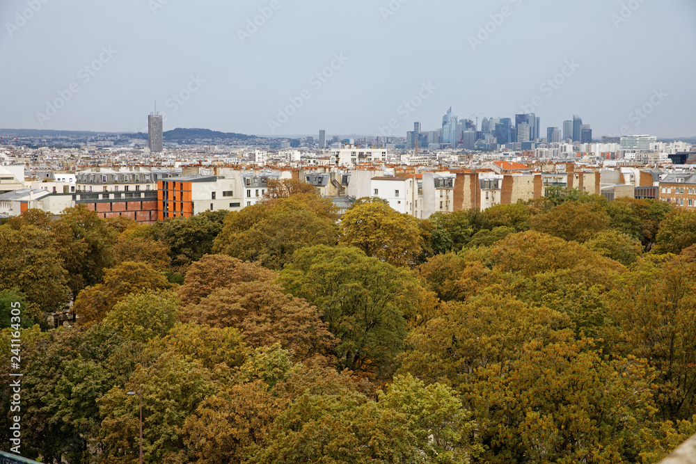 Paris, France - September 22, 2018: View of La Defense skyline from rooftop in Paris