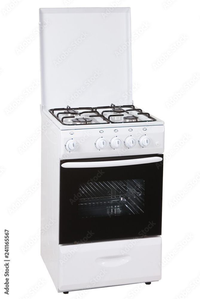 White freestanding cooker, isolated on a white background. White freestanding cooker, isolated on a white background.