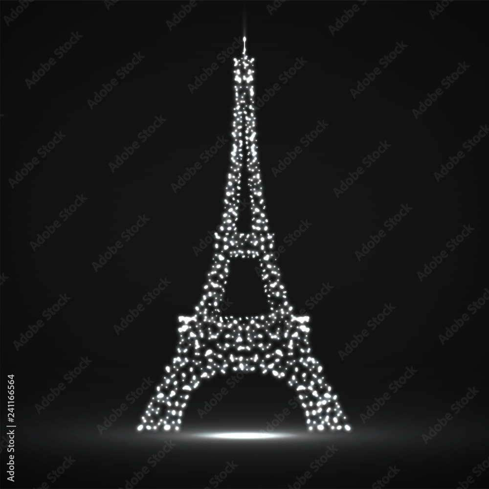 Abstract Eiffel Tower of glowing particles. Vector