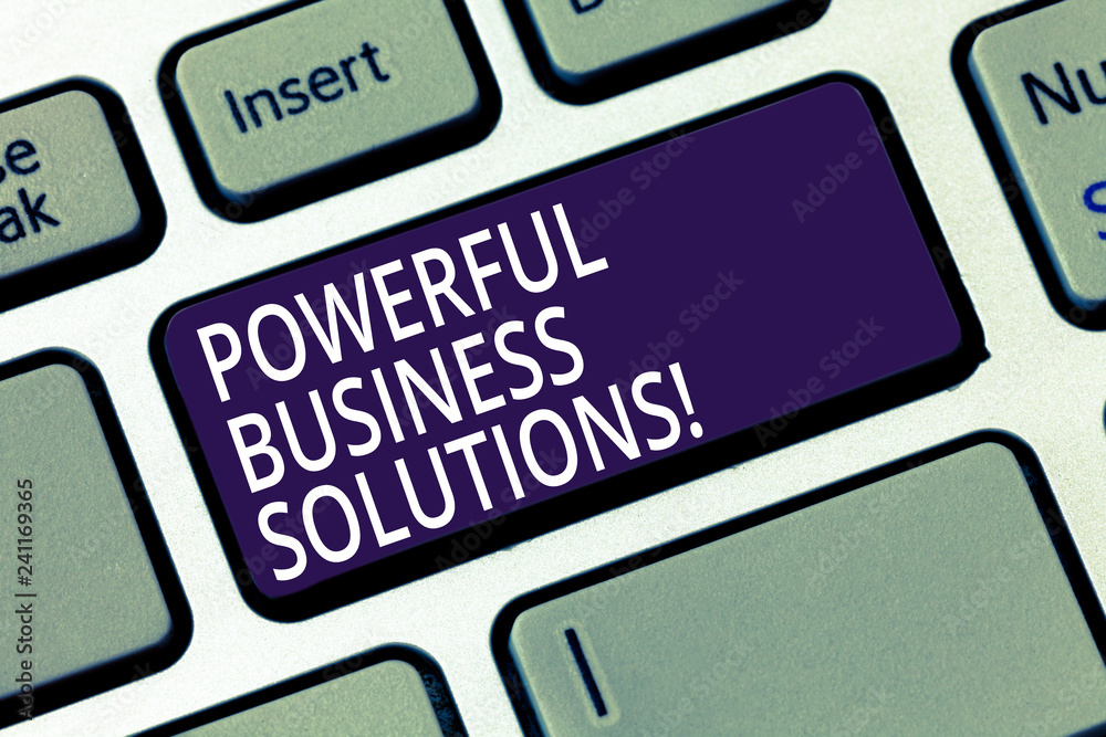 Word writing text Powerful Business Solutions. Business concept for ideas used to help a company achieve its goals Keyboard key Intention to create computer message pressing keypad idea Word writing text Powerful Business Solutions. Business concept for ideas used to help a company achieve its goals Keyboard key Intention to create computer message pressing keypad idea