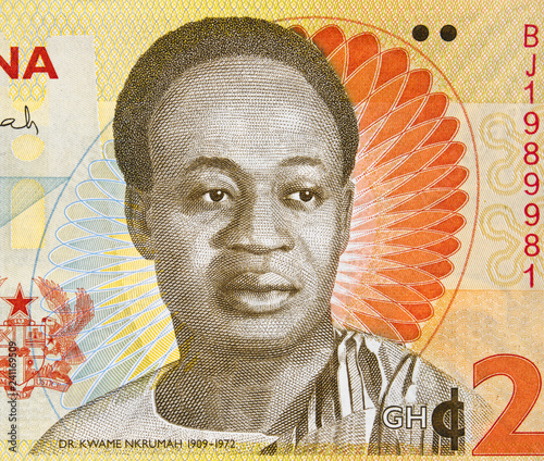 Kwame Nkrumah portrait on Ghana 2 cedi (2014) banknote. First prime minister and president of Ghana. photo