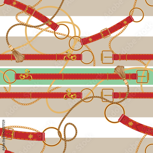 Baroque chains and belts. Vector seamless striped pattern for scarf