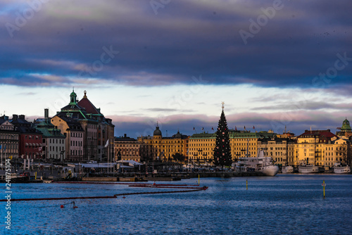 Stockholm abendlicher Blick auf Skeppsbron photo