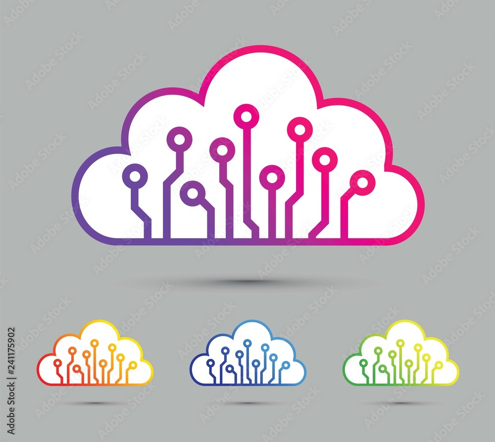 colourful abstract cloud computer chip icon set colourful abstract cloud computer chip icon set