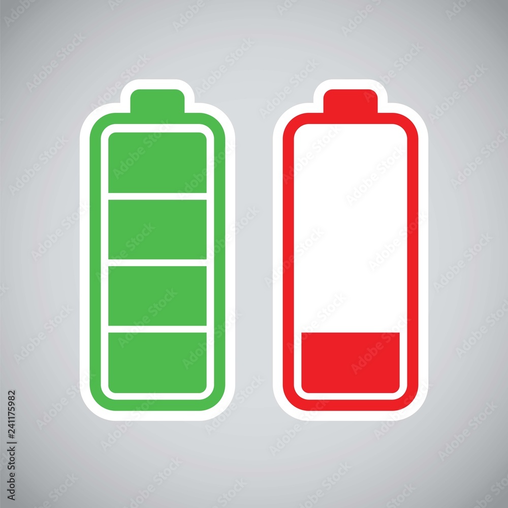 Colourful battery charging levels icon set Colourful battery charging levels icon set