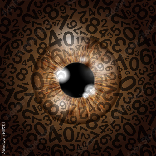 realistic eyeball on a number background