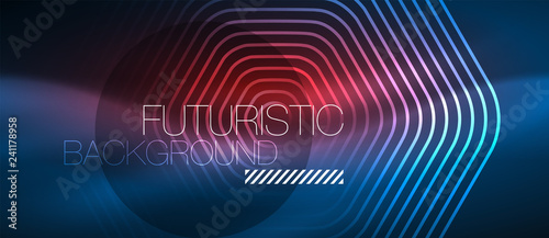 Neon glowing lines, magic energy space blue light concept, abstract background wallpaper design
