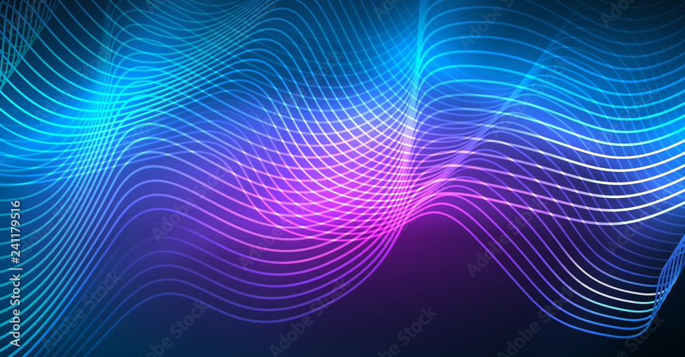 Glowing abstract wave on dark, shiny motion, Christmas and New Year magic space light. Techno abstract background Glowing abstract wave on dark, shiny motion, Christmas and New Year magic space light. Techno abstract background