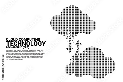 Cloud computing network technology pixel graphic style. Concept of cloud server, Storage and data transformation.