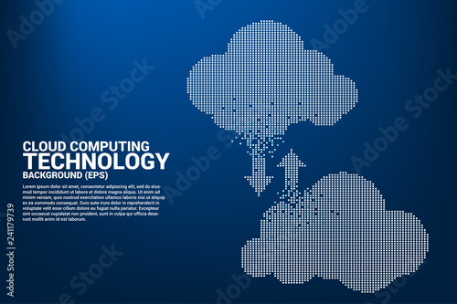 Cloud computing network technology pixel graphic style. Concept of cloud server, Storage and data transformation.