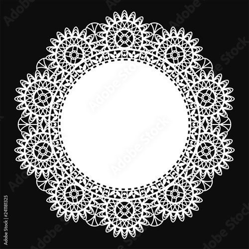 White Lace Doily - Beautiful vintage style white lace doily with copy space isolated on black background