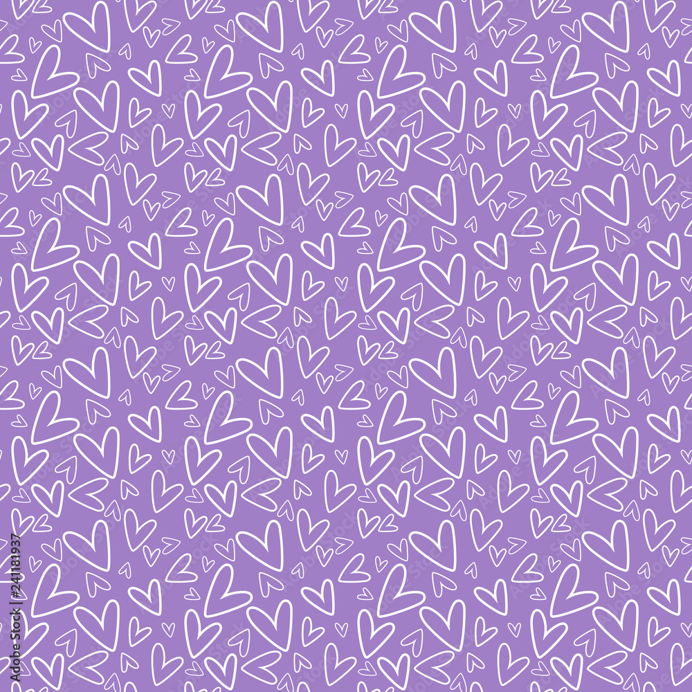 Hand Drawn Hearts Seamless Pattern - White hand drawn hearts on light purple background Hand Drawn Hearts Seamless Pattern - White hand drawn hearts on light purple background