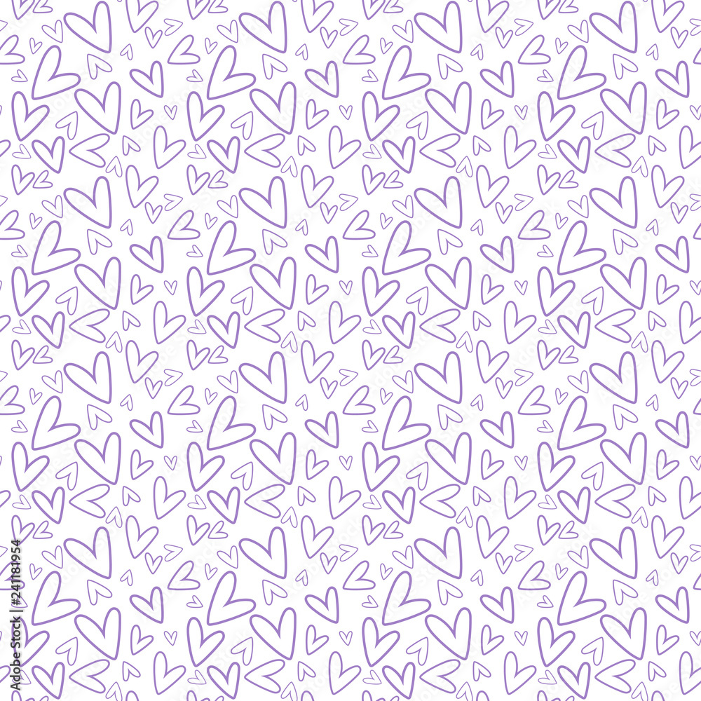 Hand Drawn Hearts Seamless Pattern - Light purple hand drawn hearts on white background