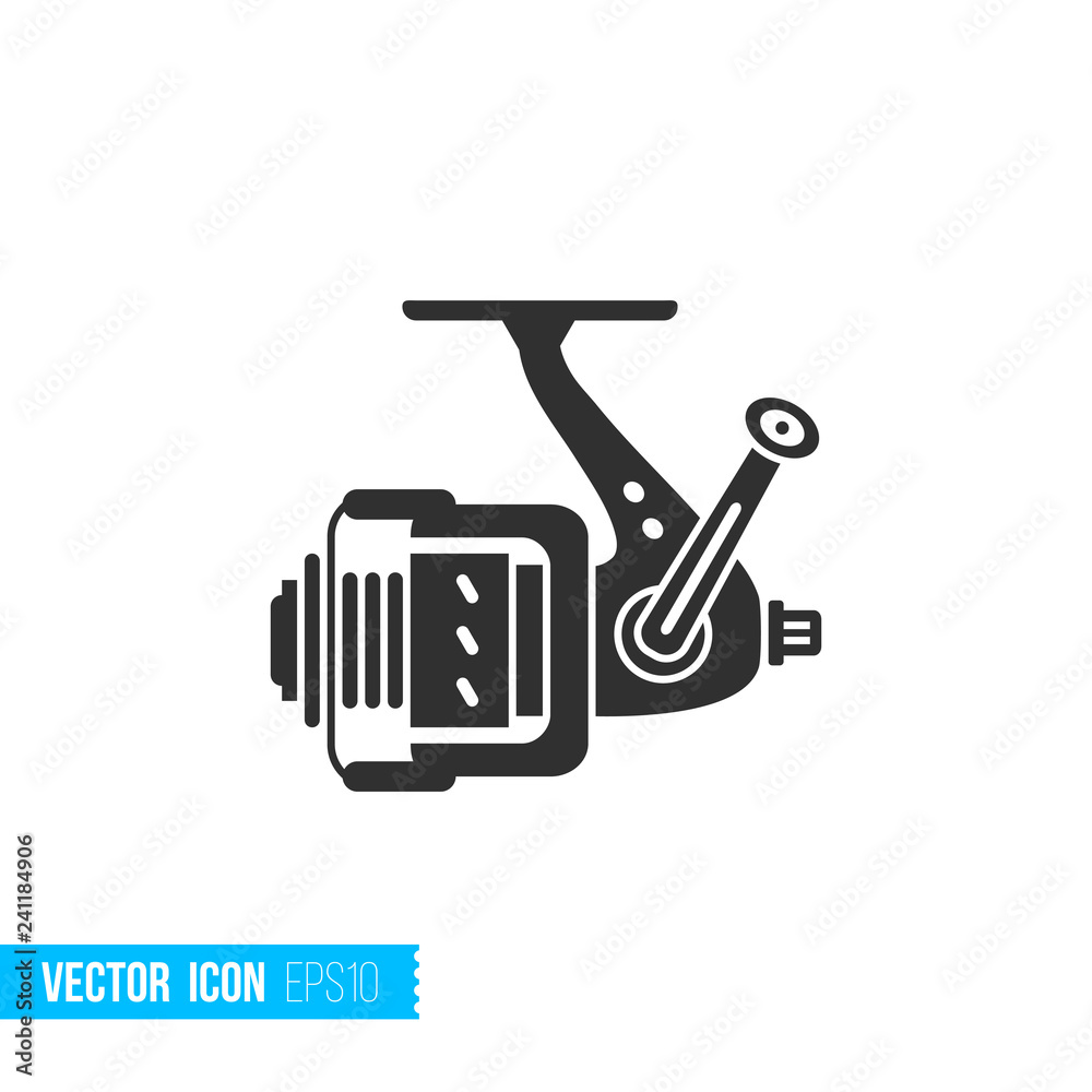 Fishing reel icon in silhouette flat style isolated on white background. Fishing reel icon in silhouette flat style isolated on white background.