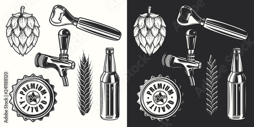 Beer object set in vintage style. Detailed vector illustration