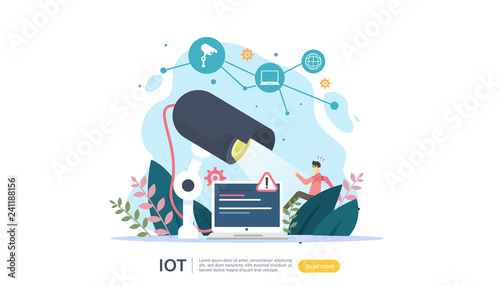 CCTV security camera monitoring. thief shocked detected. IOT internet of things smart house concept for industrial 4.0. web landing page template, banner, social, print media. Vector illustration