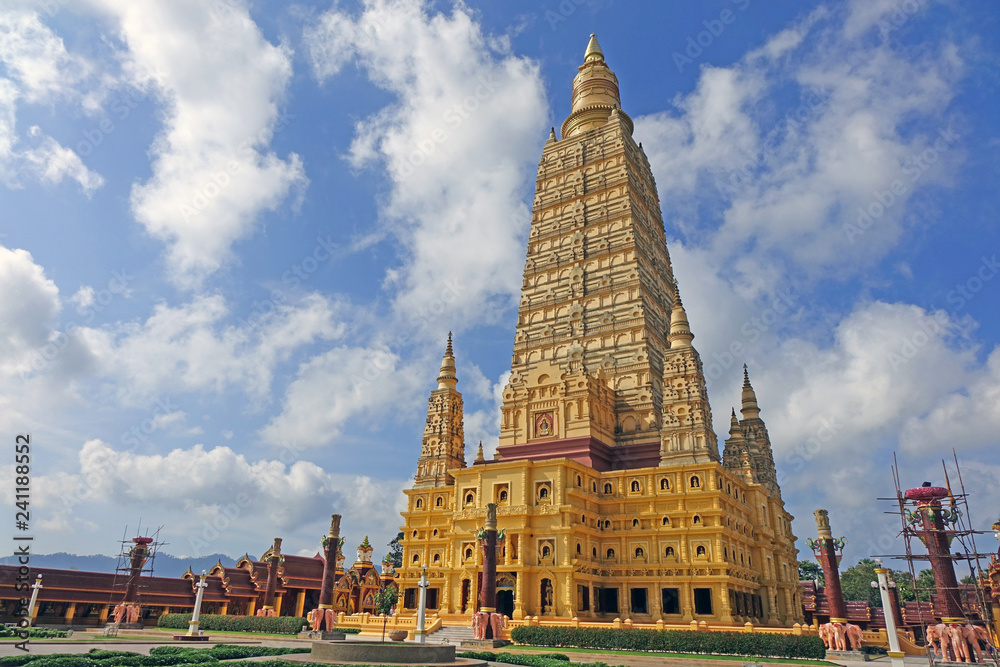 The Great Stupa pagoda of Wat Bang Thong, Krabi province, Thailand. Thai Buddhist temple , Selective focus.