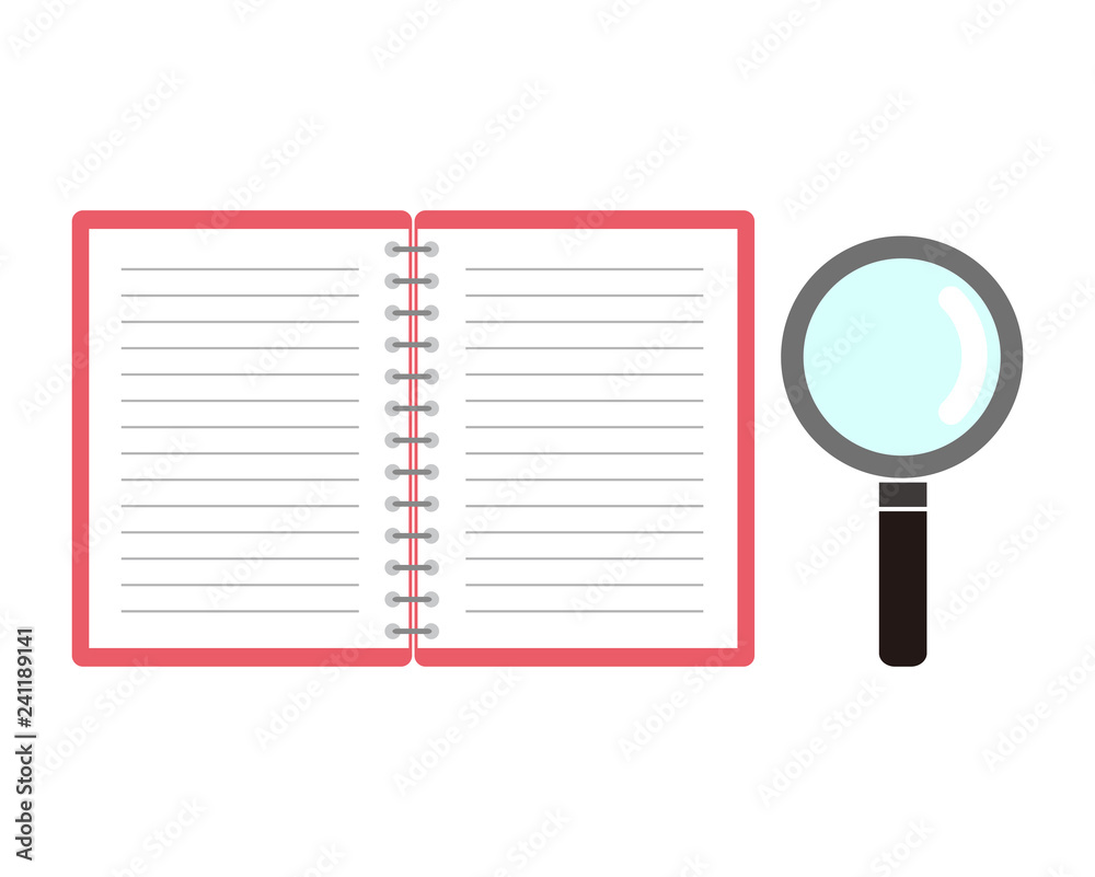 虫メガネ　ノート　レンズ　筆記用具　ルーペ　ベクター