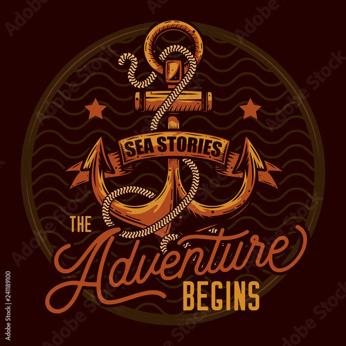 Vector illustration. Bright anchor, with rope and ribbon for lettering.