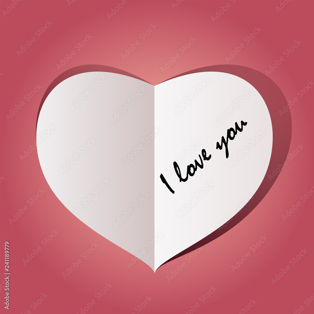 vector illustration of a paper Valentine with the inscription I love you