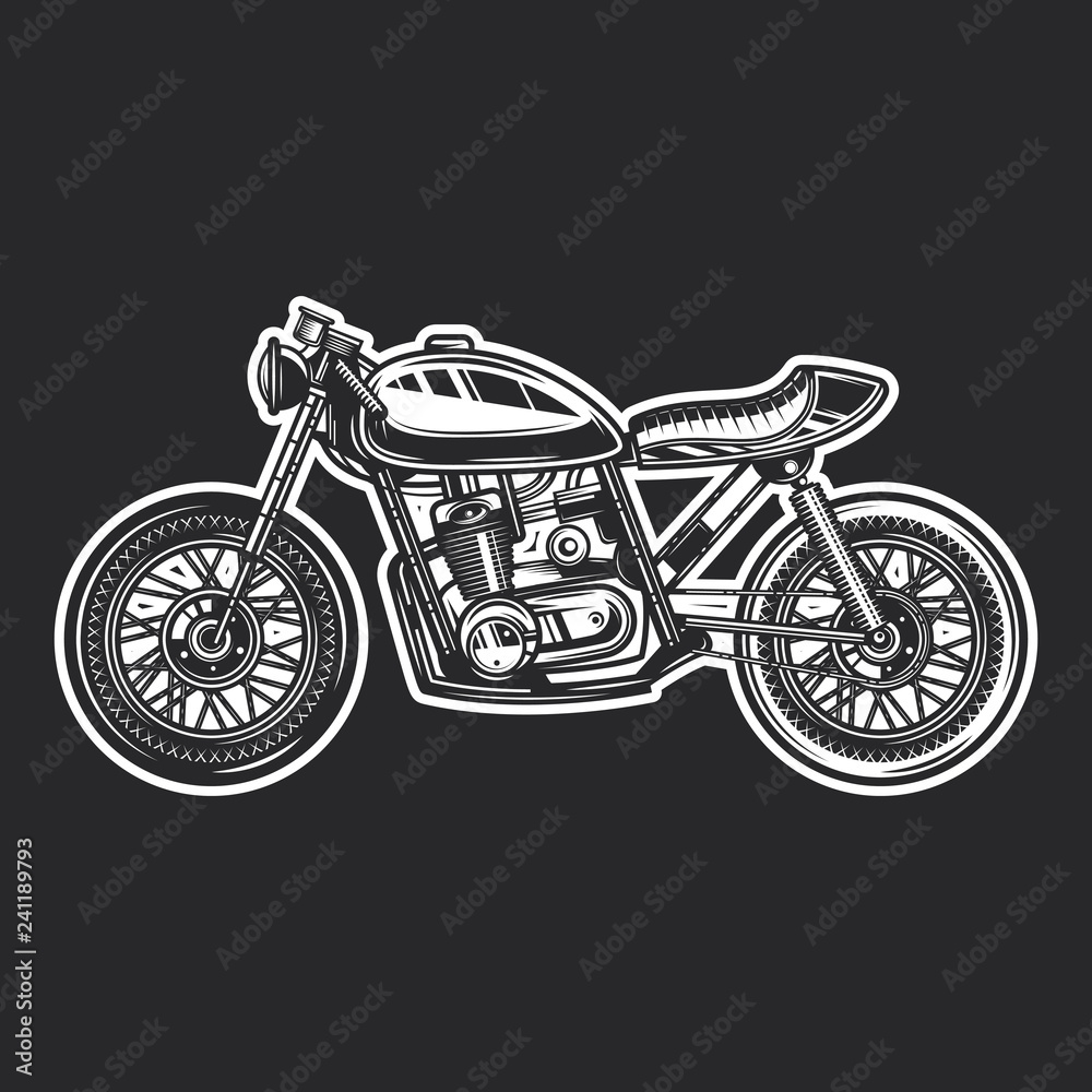Motorcycle Cafe Racer vintage style. Monochrome vector illustration.