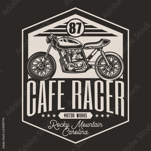 Motorcycle cafe racer vintage style. A monochrome emblem. vector illustration.