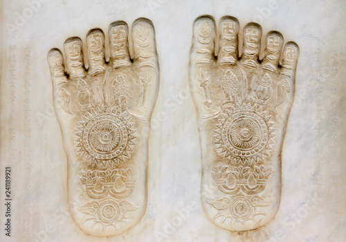 Photography Buddha footprint on white marble stone in the Dazhao Lamasery, Hohhot city, Inne