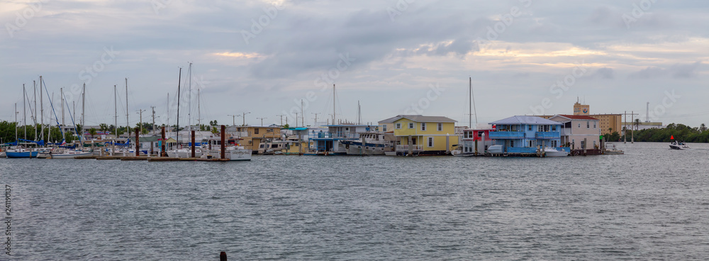 Key West, Florida, United States - November 2, 2018: Houseboats andboats on a marina.