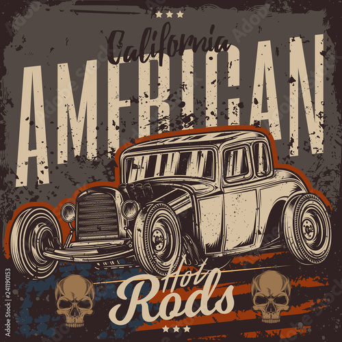 Original vector American hot rod. Classical model. Print for t-shirt or sticker