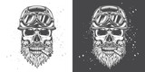 noishablonshatterMonochrome vector illustration. Brutal skull biker motorcycle helmet with beard and moustache, with a cigar in his mouth.