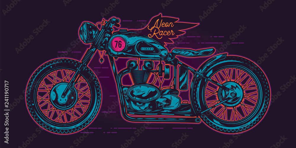Neon vintage motorcycle. Original vector illustration of a motorcycle.