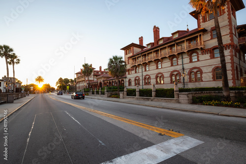 St. Augustine, Florida, United States - October 30, 2018: Flagler College in the Downtown City during a vibrant sunny sunset.