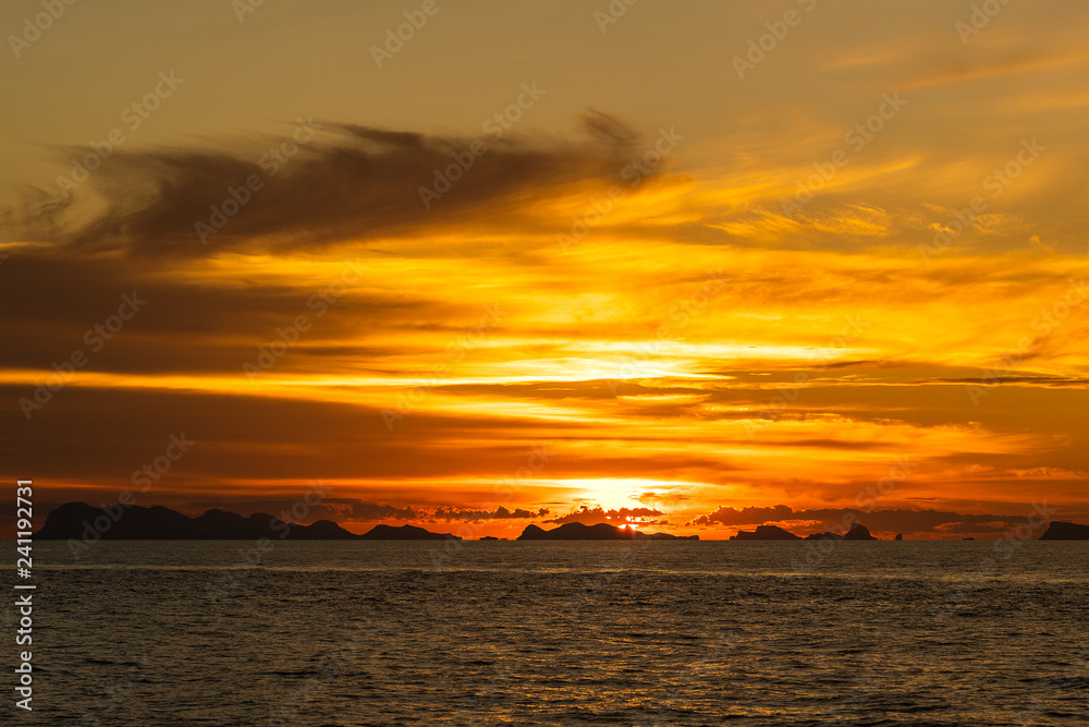 Colorful sunset above the sea. Summer vacation concept. Thailand