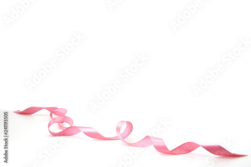 Curled Pink Ribbon On White