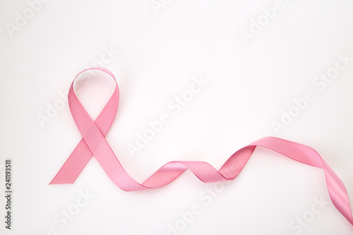 Curled Pink Ribbon On White