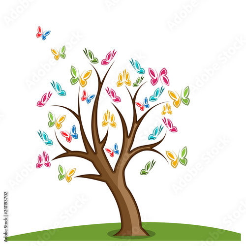 Colorful butterfly tree stock design vector. Vector illustration