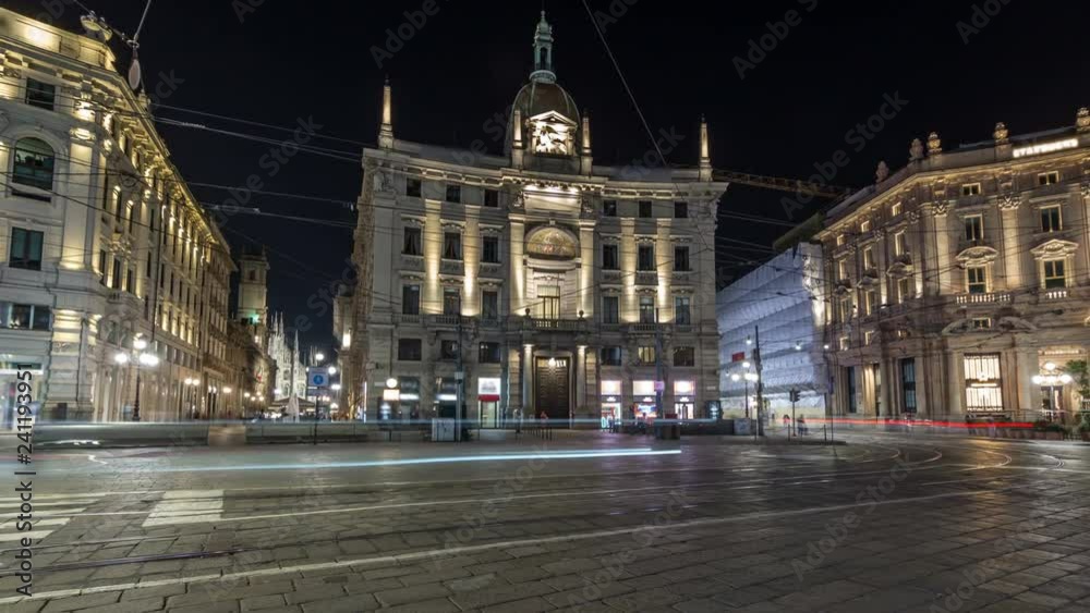 Piazza Cordusio is an important commercial square in the city night timelapse hyperlapse Piazza Cordusio is an important commercial square in the city night timelapse hyperlapse
