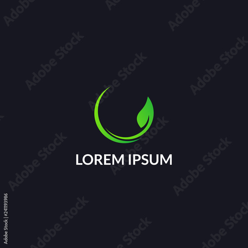 Organic nature leaf logo template. Farm little garden. Gradient green color, simply, minimalist. Vector EPS10.