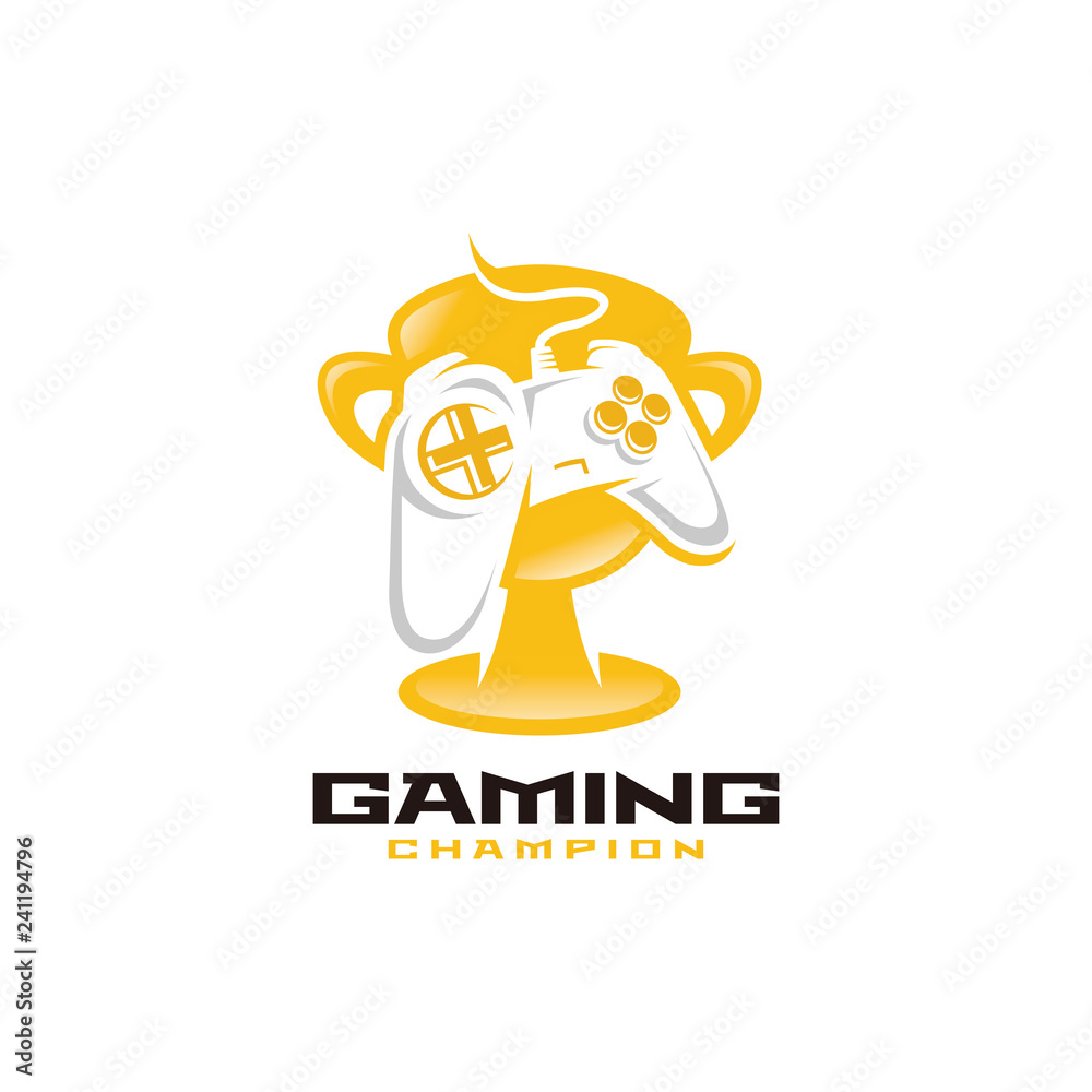 Gaming champion logo, game keypad controller and trophy vector icon Gaming champion logo, game keypad controller and trophy vector icon