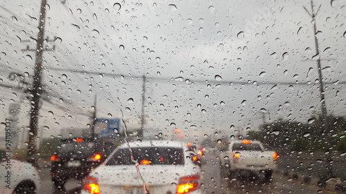 Obraz na płótnie Drive on the road with rain water on the windshield w salonie