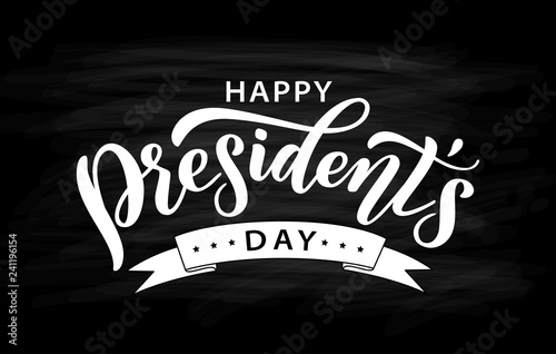 Happy Presidents Day with ribbon. Vector illustration Hand drawn text lettering for Presidents day in USA. Script. Calligraphic design for print greetings card, sale banner, poster. Black and white