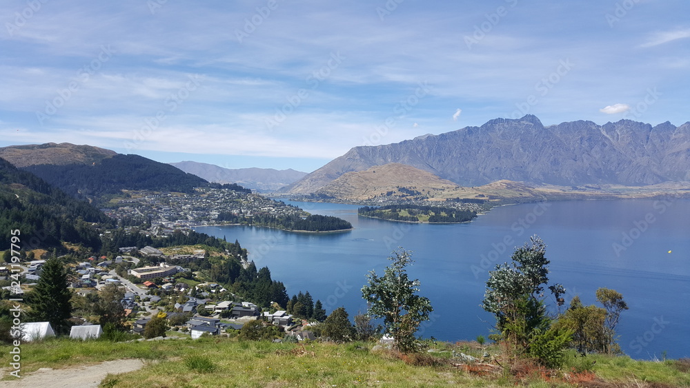 This is a mountain lookout of Queenstown, New Zealand. This is one of New Zealand's top travel destinations.  There are many activities to do or just enjoy the beautiful nature here.
