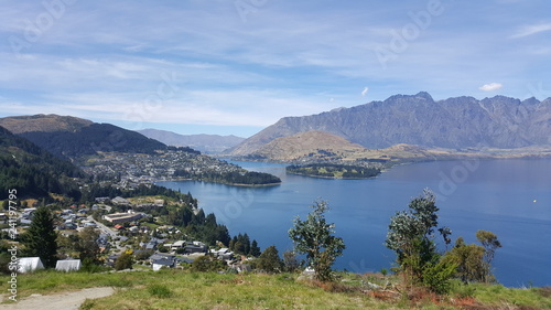 Fototapeta Naklejka Na Ścianę i Meble -  This is a mountain lookout of Queenstown, New Zealand. This is one of New Zealand's top travel destinations.  There are many activities to do or just enjoy the beautiful nature here.